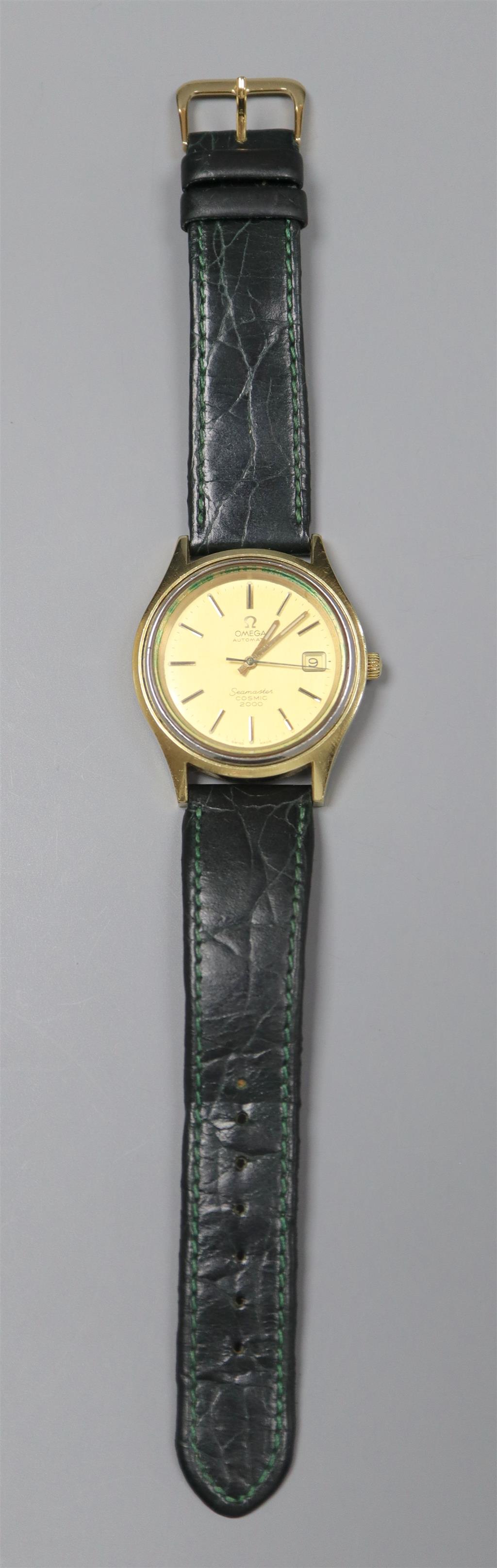 A gentlemans 1970s? steel and gold plated Omega Seamaster Cosmic 2000 automatic wrist watch,